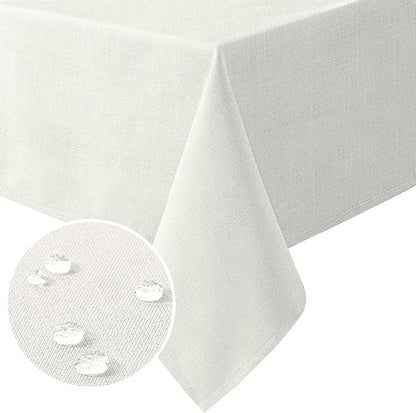 H.VERSAILTEX Linen Textured Table Cloths 54 x 54 Inch Premium Solid Tablecloth Spill-Proof Waterproof Table Cover for Dining Buffet Feature Extra Soft and Thick Fabric Wrinkle Free, Ivory