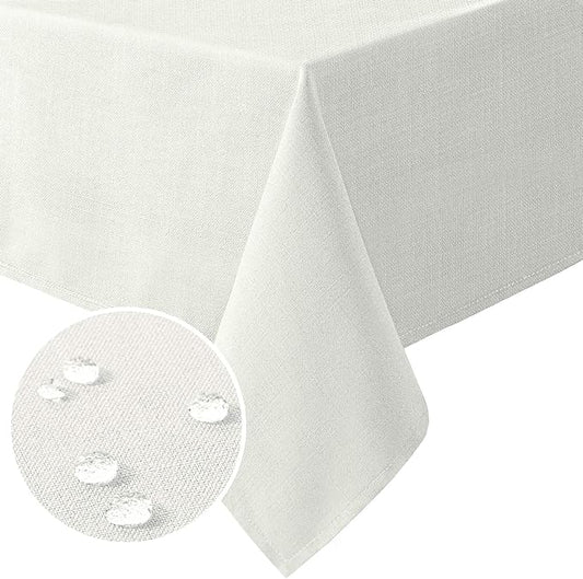 H.VERSAILTEX Linen Textured Table Cloths 54 x 54 Inch Premium Solid Tablecloth Spill-Proof Waterproof Table Cover for Dining Buffet Feature Extra Soft and Thick Fabric Wrinkle Free, Ivory