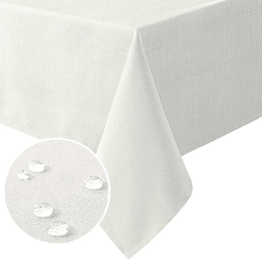 H.VERSAILTEX Linen Textured Table Cloths 60 x 104 Inch Premium Solid Tablecloth Spill-Proof Waterproof Table Cover for Dining Buffet Feature Extra Soft and Thick Fabric Wrinkle Free, Ivory