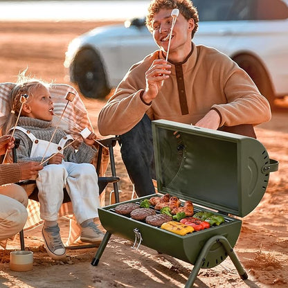 Royal Gourmet CC1015L Portable Charcoal Grill, 147 Sq. In. Cooking Area, with Four Air Vents, Lid Latch Buckle, Lid Handle, for Outdoor Backyard, Patio Parties and Picnics, Olive Green