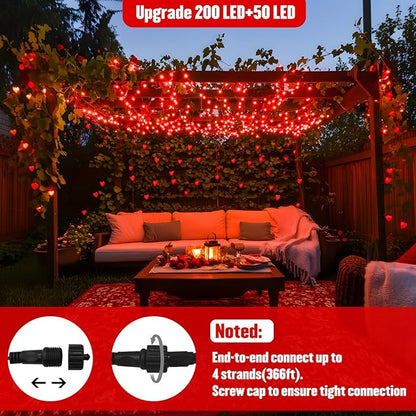 JMEXSUSS 250 LED Red Valentines Day Lights Indoor Outdoor Waterproof with 8 Modes, 91.5ft Expandable Red Christmas String Lights for Bedroom Tree Patio Garden Party Holiday Decorations