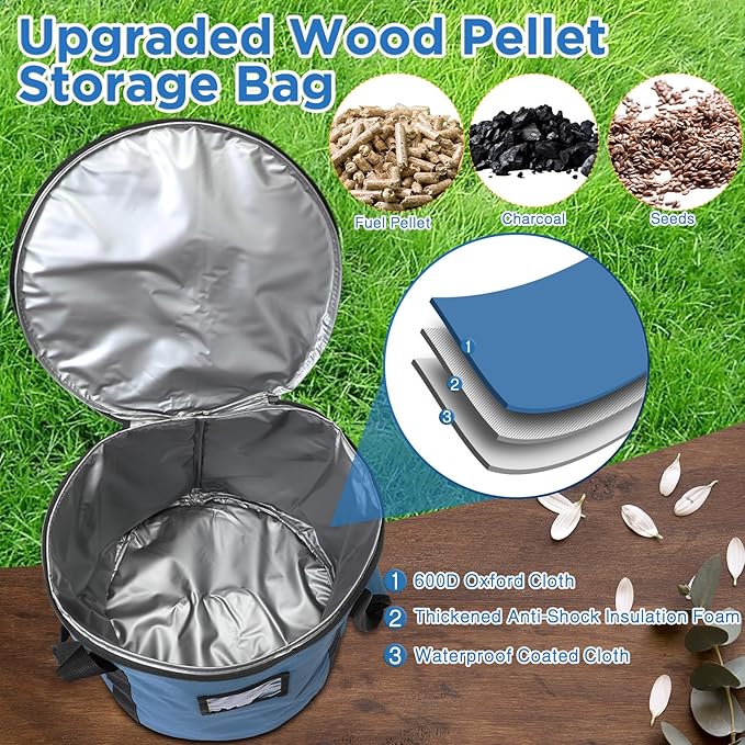 3 Pcs 20lbs Fuel Pellet Storage Bag - Stay Dry Pellet Bin with Anti Shock Cotton Layer(Dark Blue and Black)