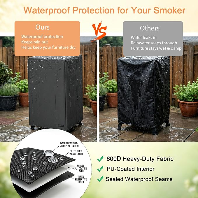 NetttyPro Smoker Cover for Outside Electric Masterbuilt Smoker 30 inch, Outdoor Waterproof Heavy Duty Square Vertical Small Grill Cover, 22" W x 20" D x 35" H, Black