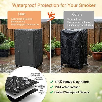 NetttyPro Smoker Cover for Outside Electric Masterbuilt Smoker 30 inch, Outdoor Waterproof Heavy Duty Square Vertical Small Grill Cover, 22" W x 20" D x 35" H, Black