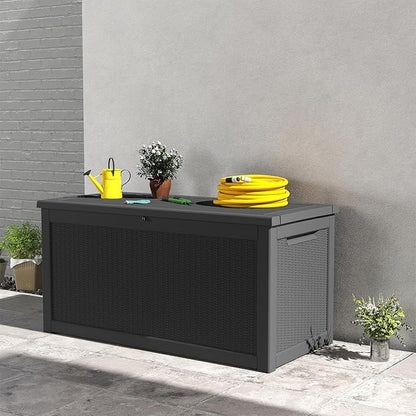 FEFLO 260 Gallon Waterproof Resin Outdoor Storage Box, Lockable & UV Resistant Patio Deck Boxes, Outside Storage for Patio Cushions, Pool Toys, Garden Tools & Package Delivery, Black