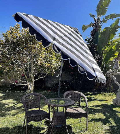 BELLRINO DECRO Black / White Scalloped Edge Replacement Edge Umbrella Canopy for 9ft 8 Ribs (Canopy Only) C004-8BW-BLACK