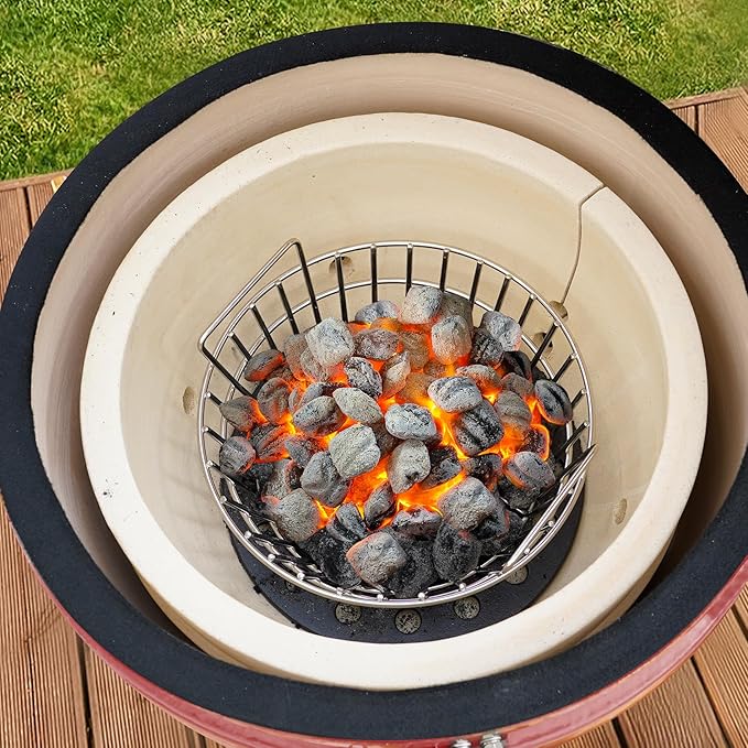 onlyfire Charcoal Ash Basket Stainless Steel Charcoal Holder with Handles, Fits Kamado Joe-Joe Junior Grill