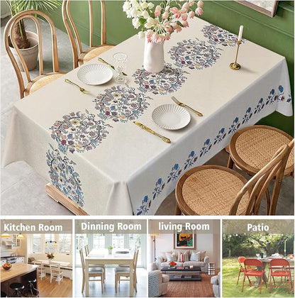 AIRCOWRIE Waterproof Vinyl Tablecloths, Heavy Duty Oil Proof Spill Proof Plastic Table Cloth, Wipe Clean PVC Table Cover for Spring Indoor and Outdoor Use (Embroidery Flower, 54”×78”, Rectangle)