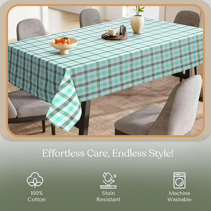 Gingham Tablecloth, 60x102 Inch, Soft Cotton Checkered Table Cover, Reusable & Durable for Daily Use, Garden Parties, Kitchen Decor, Outdoor Dining, Mint Green, Aqua Green, White
