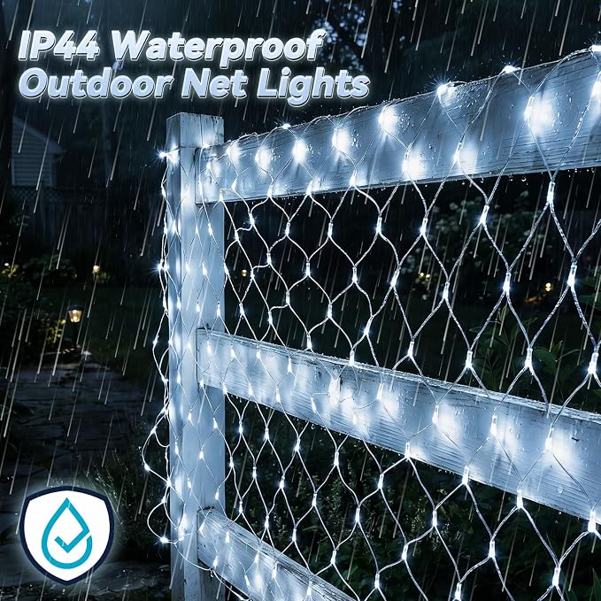 LitHome 13 x 13FT Christmas Net Lights Outdoor Mesh Lights Connectable | 8 Modes 400 LED Christmas Net Lights with Timer, Waterproof Cool White Mesh Light Plug in for Bushes Garden Backyard Decor