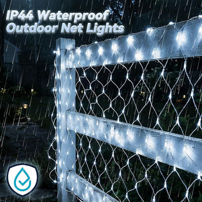 LitHome 13 x 13FT Christmas Net Lights Outdoor Mesh Lights Connectable | 8 Modes 400 LED Christmas Net Lights with Timer, Waterproof Cool White Mesh Light Plug in for Bushes Garden Backyard Decor
