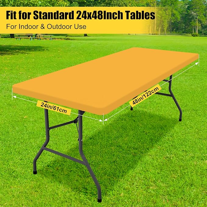 Smiry Rectangle Tablecloth, Elastic Fitted Flannel Backed Vinyl Tablecloths for 4ft Folding Tables, Waterproof Wipeable Table Covers for Indoor, Outdoor, Camping and Picnic (Mustard Yellow, 24"x48")