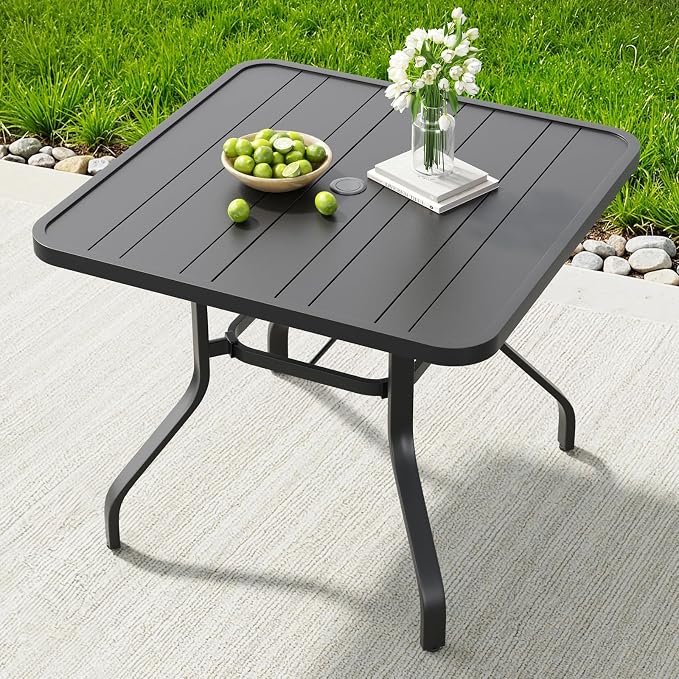 Patio Dining Table 35"x35", Square Outdoor Dining Table with 1.57" Umbrella Hole, Metal Outdoor Furniture for Patio, Graden, Backyard and Poolside, Weather-Resistant