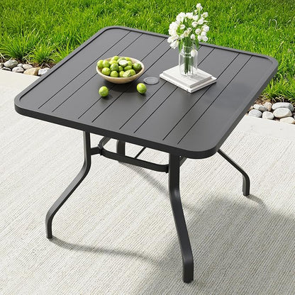 Patio Dining Table 35"x35", Square Outdoor Dining Table with 1.57" Umbrella Hole, Metal Outdoor Furniture for Patio, Graden, Backyard and Poolside, Weather-Resistant