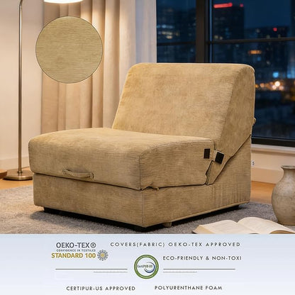 jela Luxury Corduroy Indoor Chaise Lounge, Foldable Sofa Bed Chair with Soft Foam & Machine Washable Cover (Corduroy Sand)