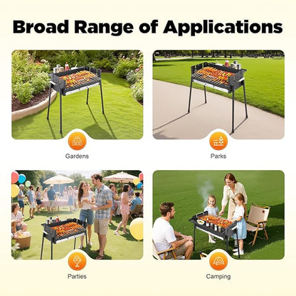 Barbecue Charcoal Grill, Stainless Steel Folding BBQ Tool Kits with 3-Level Temperature Control & Height Adjustable, Portable Grill for Outdoor Cooking Camping Hiking Picnics Garden Beach Party