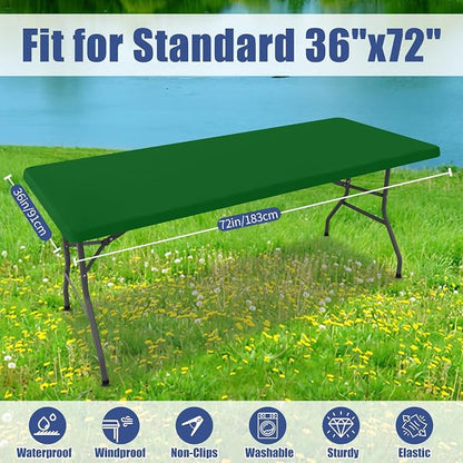 Moosfor Spandex 6 Foot Rectangle Table Cloth, Elastic Fitted Tablecloths for Picnic, Stretch Washable Patio Table Cover for Outdoor, Camping, Banquet and Parties (Emerald Green, 36"x72")