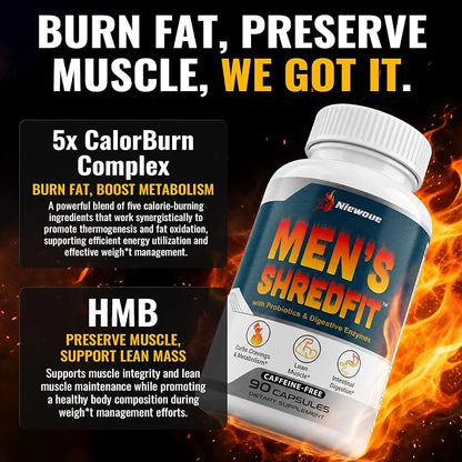Thermogenic Fat Burner for Men, Appetite Supplement Weight Loss, 90 Caps | Energy & Metabolism Support with Green Tea Extracts, Cayenne Pepper, Caffeine Free