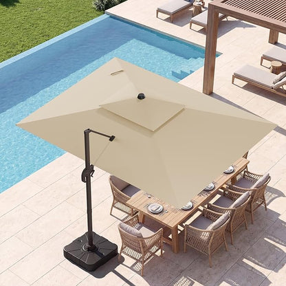 9x12 FT Patio Umbrella with base, Large Cantilever Rectangular Double Top Heavy Duty Offset Umbrellas with 360° Rotation, Outdoor shade for Garden Deck Pool, Beige