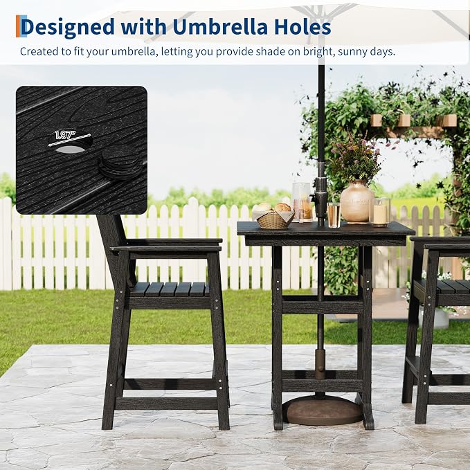Garvee Outdoor Patio Bar Table for 2-4, All-Weather HDPE Bar Height Table with Umbrella Hole and Spacious Tabletop for Outside,Poolside, Backyard