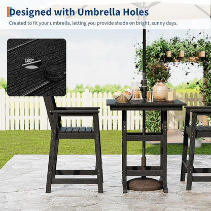 Garvee Outdoor Patio Bar Table for 2-4, All-Weather HDPE Bar Height Table with Umbrella Hole and Spacious Tabletop for Outside,Poolside, Backyard