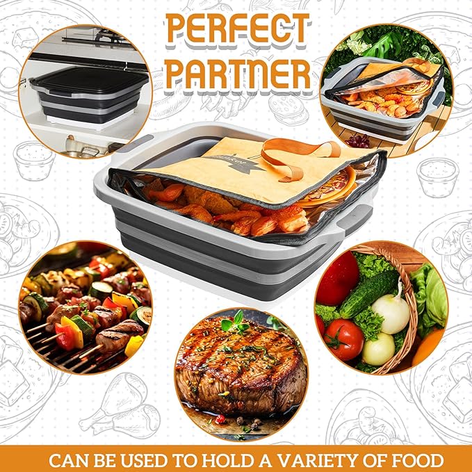 Funnymoom 2pcs Barbecue Prep Set Include Collapsible BBQ Prep Tub with Lid and Cutting Board(4.22 Gal/16l) BBQ Blanket for Resting Meat(21inch) Smoker Blanket Insulated(Black,Classic Style)