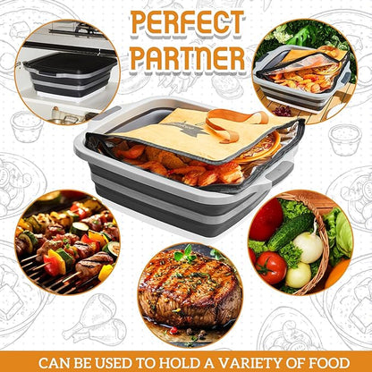 Funnymoom 2pcs Barbecue Prep Set Include Collapsible BBQ Prep Tub with Lid and Cutting Board(4.22 Gal/16l) BBQ Blanket for Resting Meat(21inch) Smoker Blanket Insulated(Black,Classic Style)