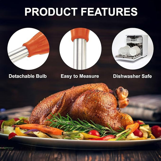 HIC Kitchen Roasting Heat Resistant Turkey Baster with Injector Needle and Cleaning Brush, 18/8 Stainless Steel and Silicone, 13-Inch, 2-Ounces