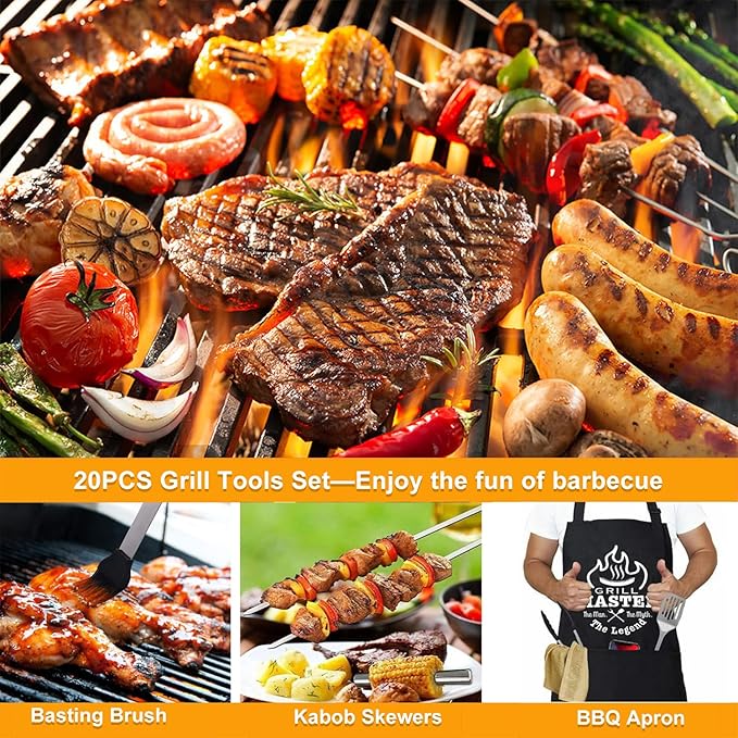 MUJUZE Grilling Accessories,Dad Gifts for Fathers Day,BBQ Grill Sets for Men,BBQ Accessories with Apron for Dad,Grill Tool Set,Grill Kit for Camping,Backyard