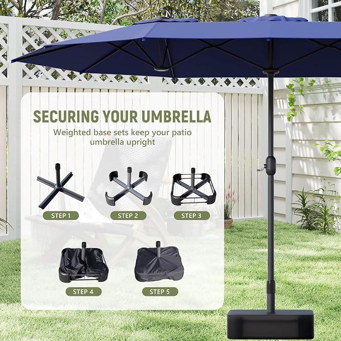15FT Double-Sided Patio Umbrella, Outdoor Market Umbrella with Base