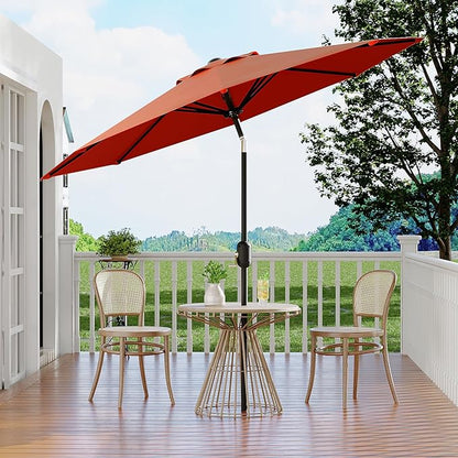 Garvee 9 ft Outdoor Patio Umbrella 8 Sturdy Ribs Outdoor Table Umbrella with Crank Lift & Push Button Tilt - UV Protection Waterproof Market Umbrellas for Pool, Deck, Yard, Garden, Orange