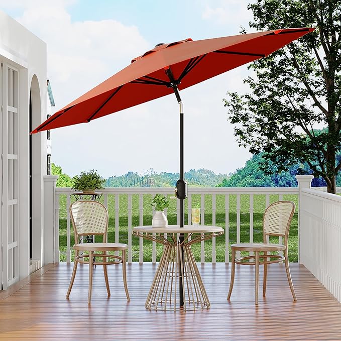 Garvee 9FT Patio Umbrella - Outdoor Table Umbrella with Smooth Crank Lift, Push Button Tilt and 8 Sturdy Ribs - Market Umbrella UV Protection Waterproof for Pool, Deck, Yard, Garden