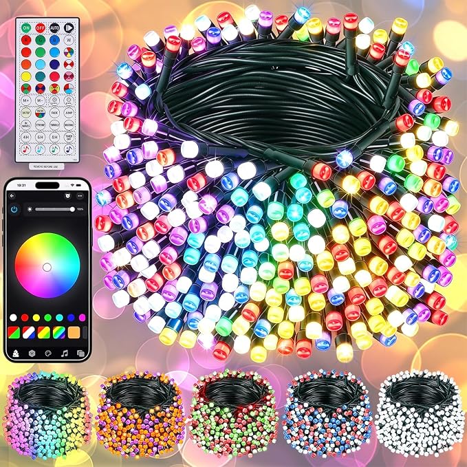 WATERGLIDE 200LED Smart Color Changing Halloween Lights with Remote & APP Controlled, 66ft RGB Fairy String Lights, Music Sync Multiple Modes, Waterproof Holiday Xmas Tree Home Indoor Outdoor Decor