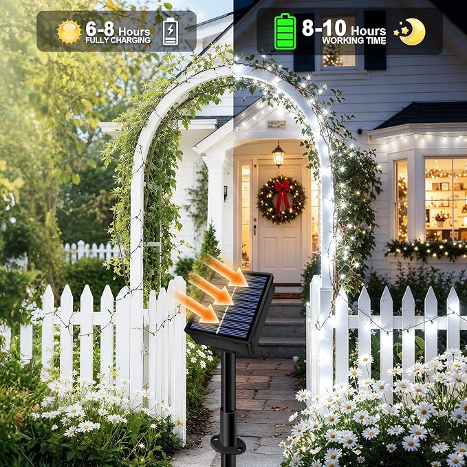 Solar String Lights Outdoor 2 Pack Total 66FT 200LED Solar Fairy Lights Waterproof 8 Modes Twinkle Solar Lights for Patio, Garden Yard Party Wedding Tree Christmas Halloween Decoration, White