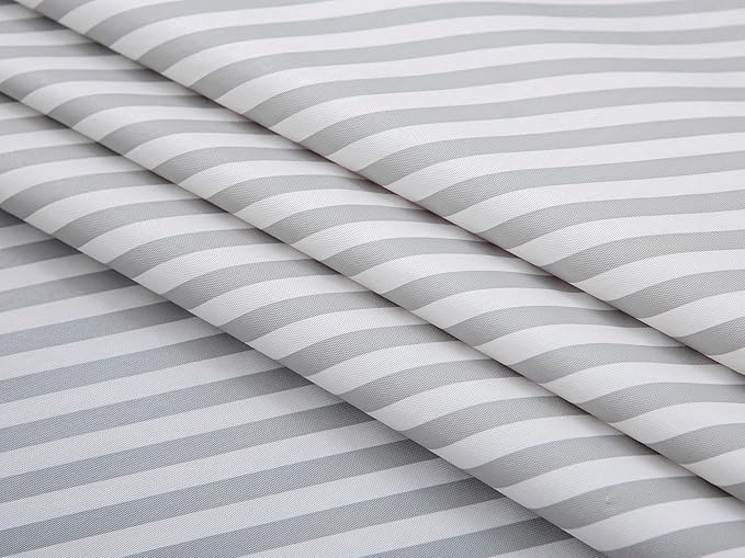 LIBERECOO 60" Round Vinyl Tablecloth with Flannel Backing, Gray Stripe Waterproof Plastic Table Cover for Indoor & Outdoor