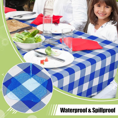 Smiry Picnic Table Cloth, Vinyl Tablecloths with Flannel Backing, 60"x120" | Waterproof Rectangle Table Cloth, Wipeable Buffalo Plaid Table Cover for Indoor and Outdoor (Blue & White)