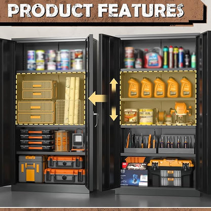INTERGRAET Metal Storage Cabinet with Adjustable Shelves, Garage Storage Cabinets with Doors and Shelves, File Cabinets for Home Office, Kitchen Pantry Cabinet, 72''H, Black