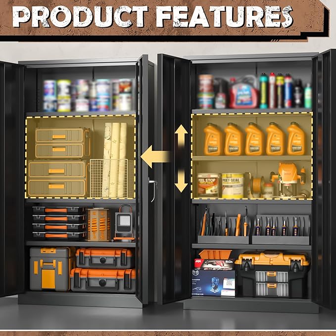 INTERGREAT Metal Storage Cabinet, 72” H Storage Cabinet with 2 Doors and 4 Adjustable Shelves for Office, Home, Garage, Pantry (Assembly Required, Black)