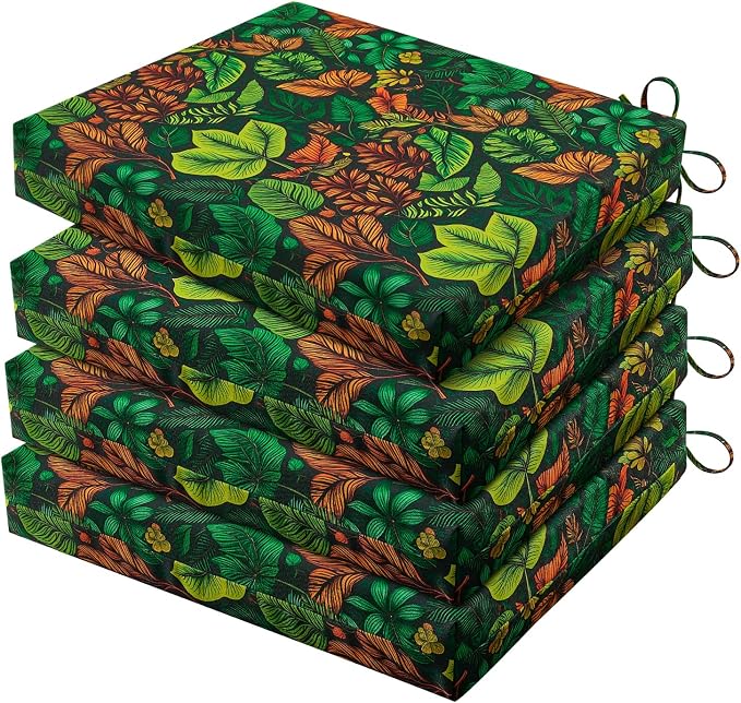 HARBOREST Outdoor Chair Cushions Set of 4, Water Resistant Patio Chair Cushions with Ties, Square Corner Outdoor Seat Cushions for Patio Furniture, 18.5"x16"x3", Colored Leaf