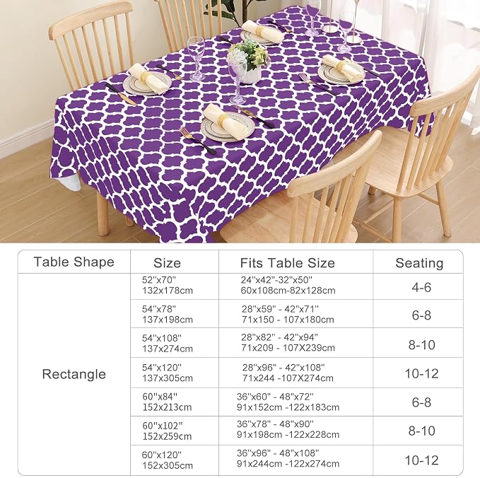 Smiry Square Table Cloth, Waterproof Vinyl Tablecloth with Flannel Backing for Square Tables, Wipeable Spillproof Plastic Tablecloths for Dining, Camping, Indoor and Outdoor (54"x54", Purple)
