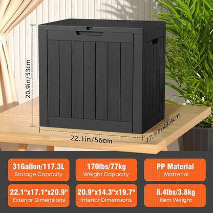 36 Gallon Resin Deck Box Outdoor Storage Box for Patio Furniture,Outdoor Cushions,Garden Tools and Pool Supplies,Waterproof,Lockable(Black,36Gallon)