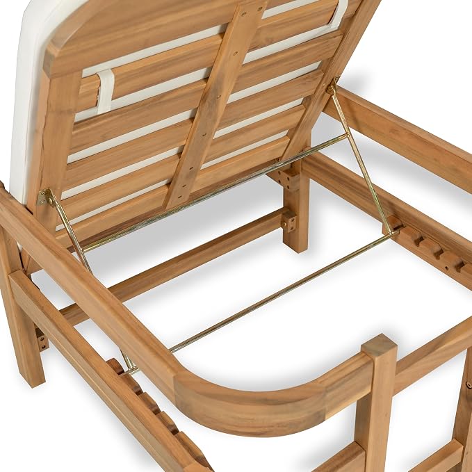 Christopher Knight Home Kayas Acacia Wood Chaise Lounge with Adjustable Backrest, 77.5" Outdoor Sun Lounger with Cushion, Modern Patio Lounger Recliner Chair for Poolside Lawn, Light Teak+Cream,1PCS