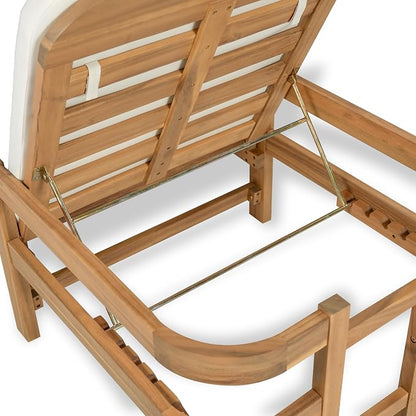 Christopher Knight Home Kayas Acacia Wood Chaise Lounge with Adjustable Backrest, 77.5" Outdoor Sun Lounger with Cushion, Modern Patio Lounger Recliner Chair for Poolside Lawn, Light Teak+Cream,1PCS