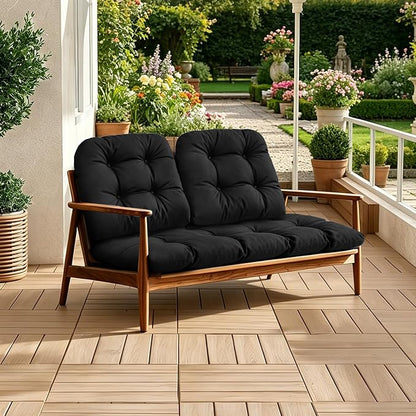 Outdoor Wicker Chair Cushions, 44×19×4 in, Waterproof, Black | Waterproof Wicker Furniture Cushions, Fade Resistant, 3 Piece Patio Furniture Cushions Set for Bench, Loveseat, Swing, Settee