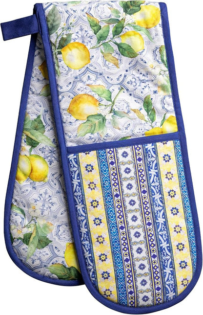 Maison d' Hermine Double Oven Mitts 100% Cotton 7"x35" Double Oven Mitt Heat Resistant BBQ Cooking Gloves with Loop Baking Grilling Kitchen Hotel Home Farmhouse Spring Summer (Citrus)