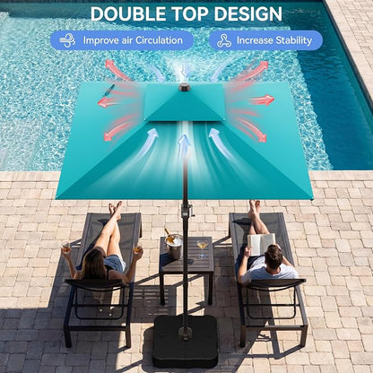 10x10FT Cantilever Outdoor Patio Umbrellas，Double Top Large Square Umbrella Heavy Duty 360°Rotation Offset Outdoor Sun Shade Umbrella for Garden Deck Pool Backyard Patio, Turquoise
