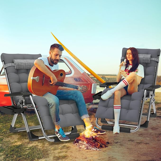 ZENPETIO 29In XL Zero Gravity Chair, 440LBS with Cushion | Anti Gravity Recliner Lounge Chair with Aluminum Alloy Lock & Footrest, 90-170° Adjustable, for Lawn Patio Indoor Outdoor