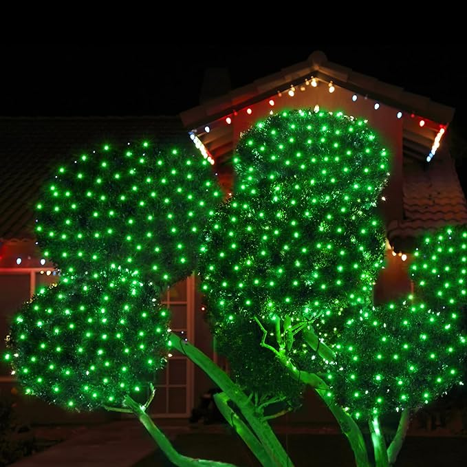 WBao Christmas Net Lights, 360LED 11.5ft x 6.9ft Christmas Lights with 8 Modes, Timer, End to End Connectable, Waterproof Design for Lawn, Bushes, Trees Outdoor Xmas Decorations, Green