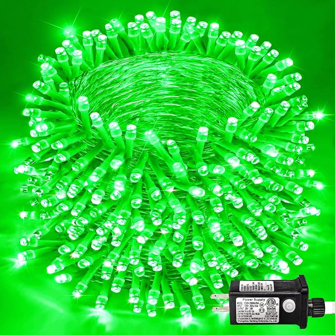 262FT 800 LED Outdoor String Lights, Green Christmas Lights Indoor | Plug in Waterproof 8 Modes Clear Wire String Twinkle Lights for Bedroom Outside Patio Yard Xmas Party Halloween Decorations