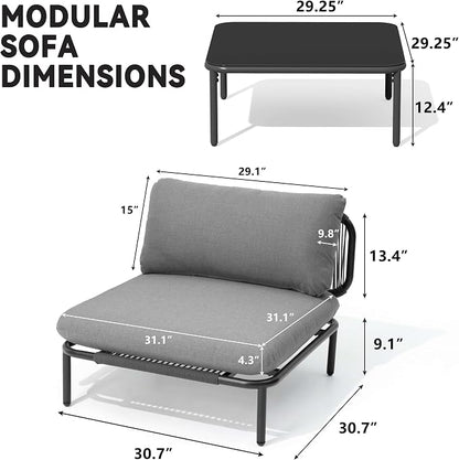 Crestlive Products Outdoor Patio Furniture Set with Coffee Table, 7 Seater Modular Oversized Patio Conversation Set with Cushions, Modern Sectional for Backyard, Deck, Porch, or Poolside